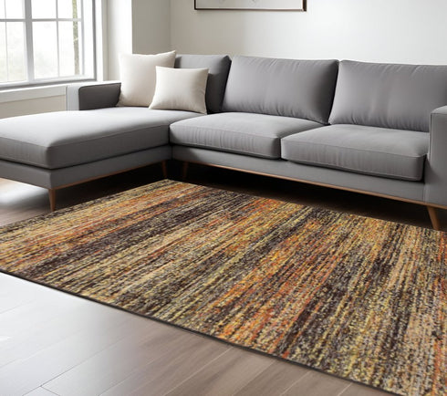 2' X 8' Gold And Slate Abstract Runner Rug